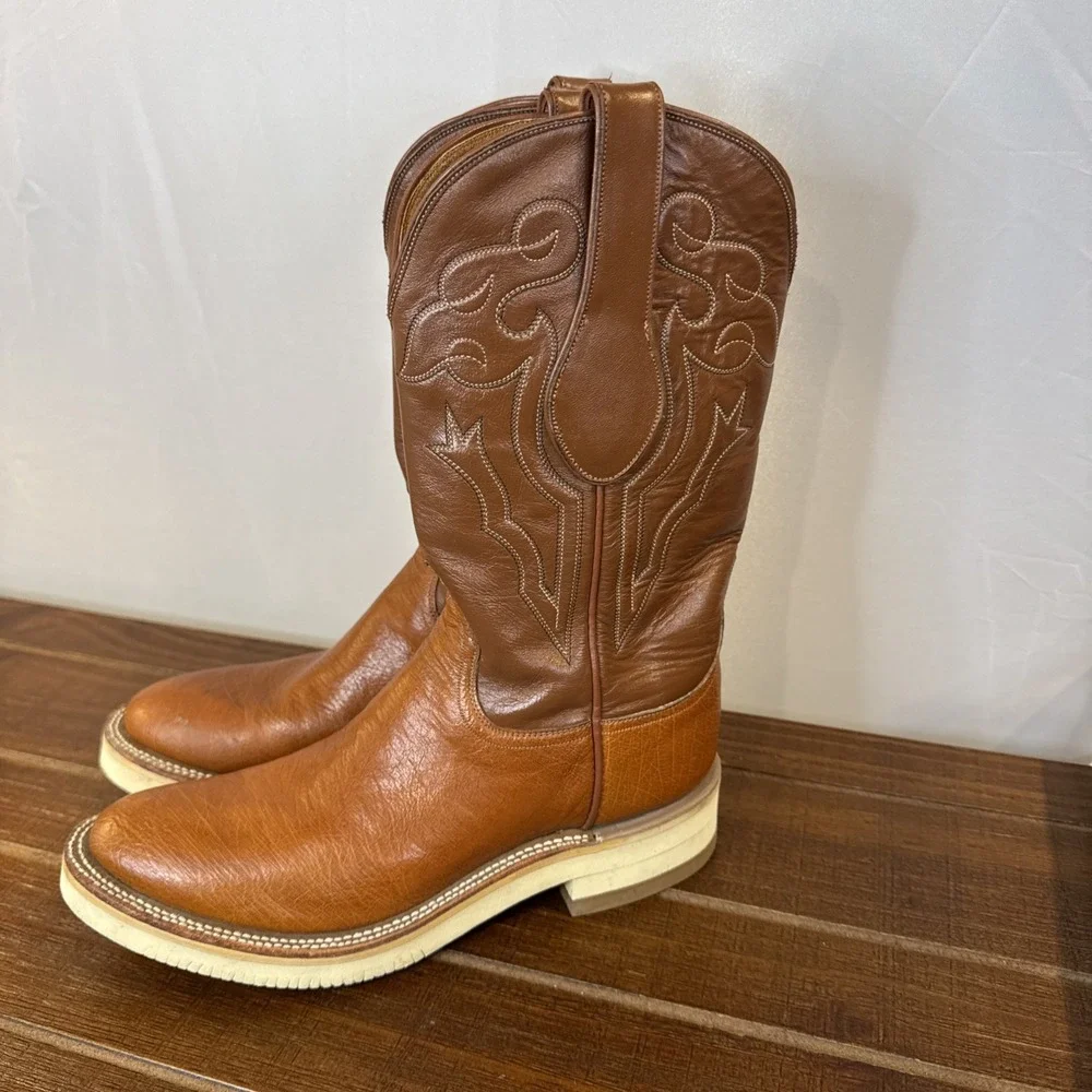 Vintage Ammons Western Roper Boots Brown Handcraft Leather Crepe Sole Men's 6.5*